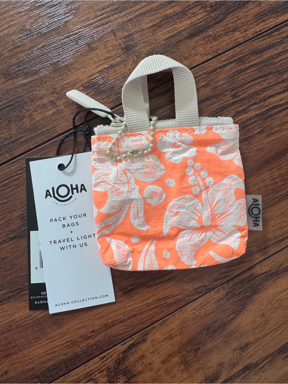 ALOHA Collection Tiny Tripper Tote - Coral & Cream with lavender lining.